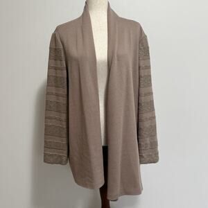 Misook Waterfall Beige Textured Cardigan Sweater Size XL Open Front Knit